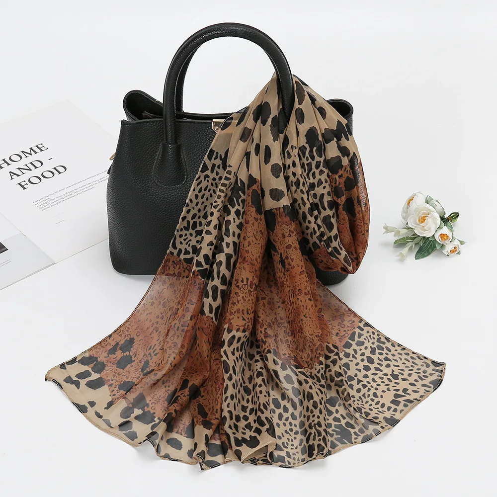 Women Leopard Patchwork Chiffon Scarf Spring Summer Sunscreen Scarves Girls Students Soft Viscose Shawl Female Wrap Shawls New