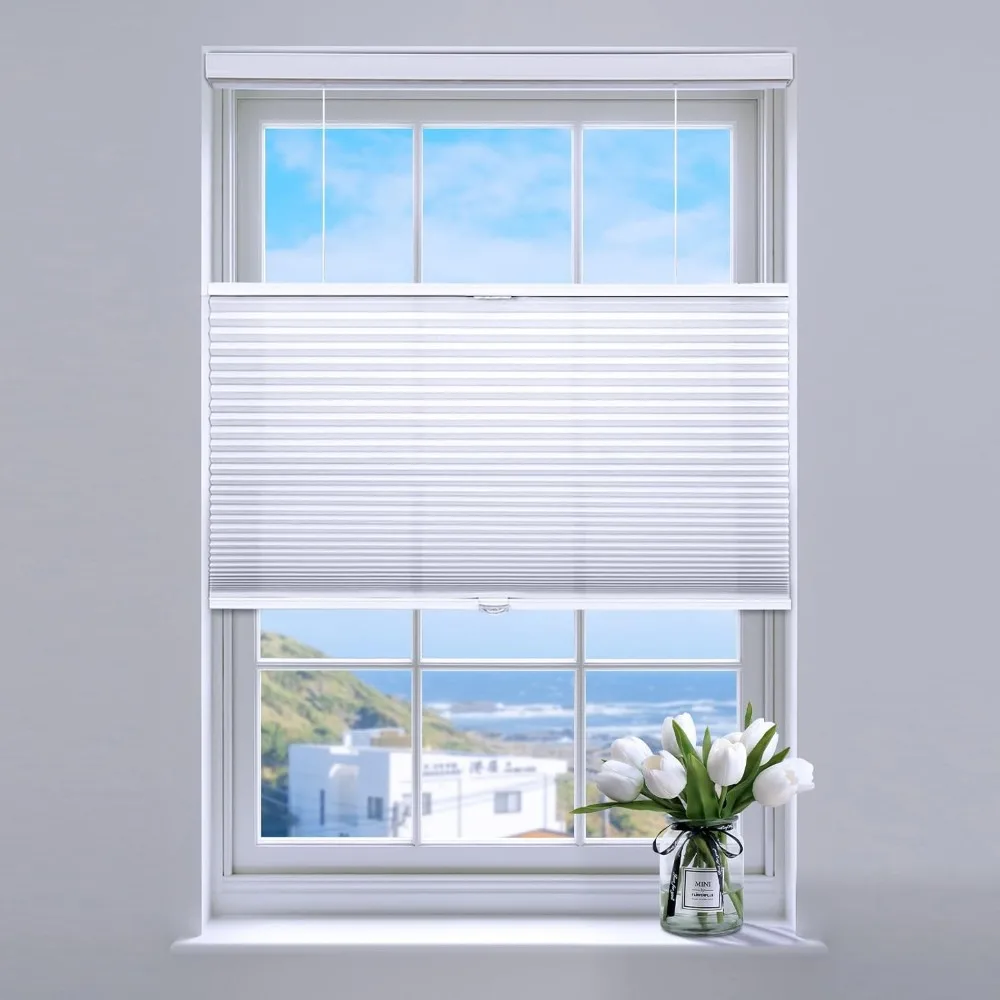 

Top Down Bottom Up Cellular Blinds, Blackout Honeycomb Shades for Windows, 22" W x 36" H White Light Filtering