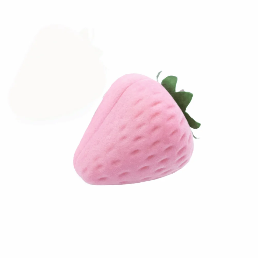 

Flocking Plastic Strawberry Ring Box Gift Boxes Romantic Organizer Wedding Jewelry Display Case Red Pink Ring Holder
