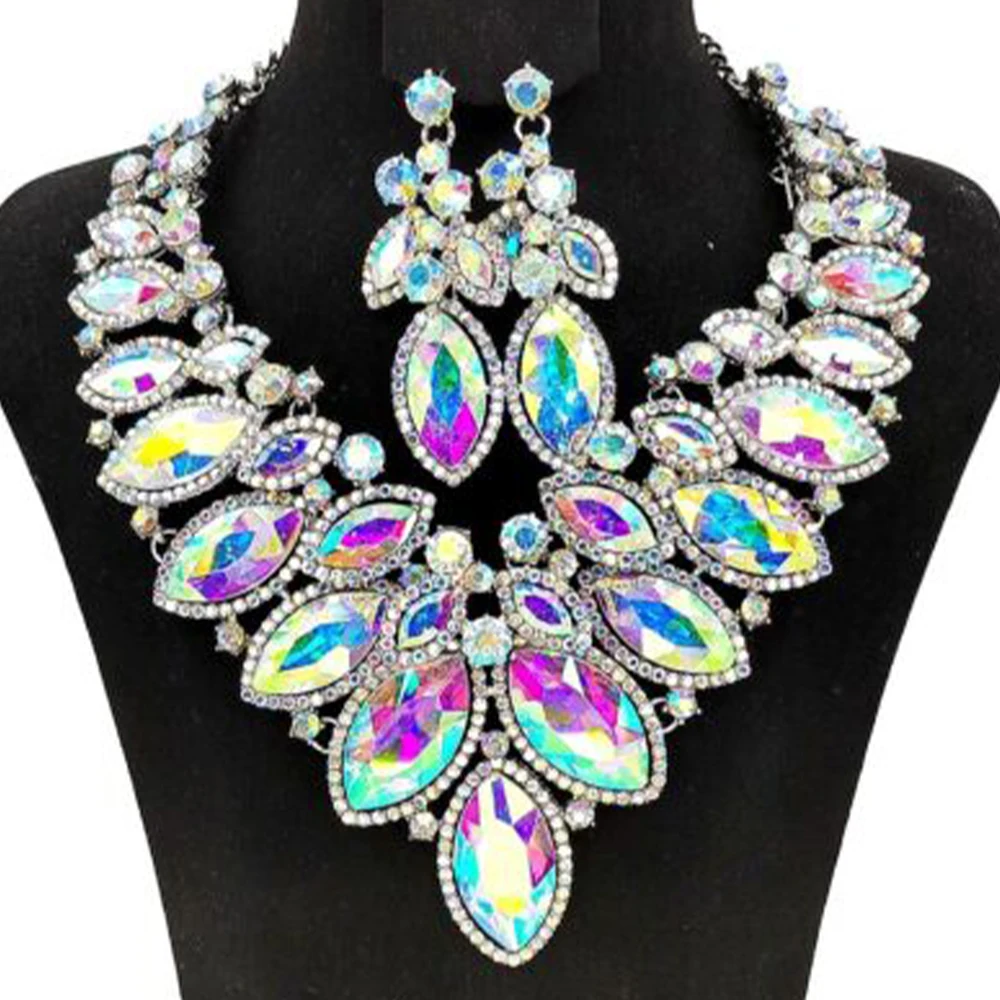 Stonefans New Rhinestone Drop Necklace Earrings Set for Women Party Accessories Exaggerated Crystal Large Jewelry Sets Luxury