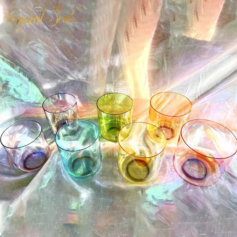 CrystalSoul 432Hz 6-7inch 7 Chakra Cosmic Colored Crystal Singing Bowl set with bag and accessories