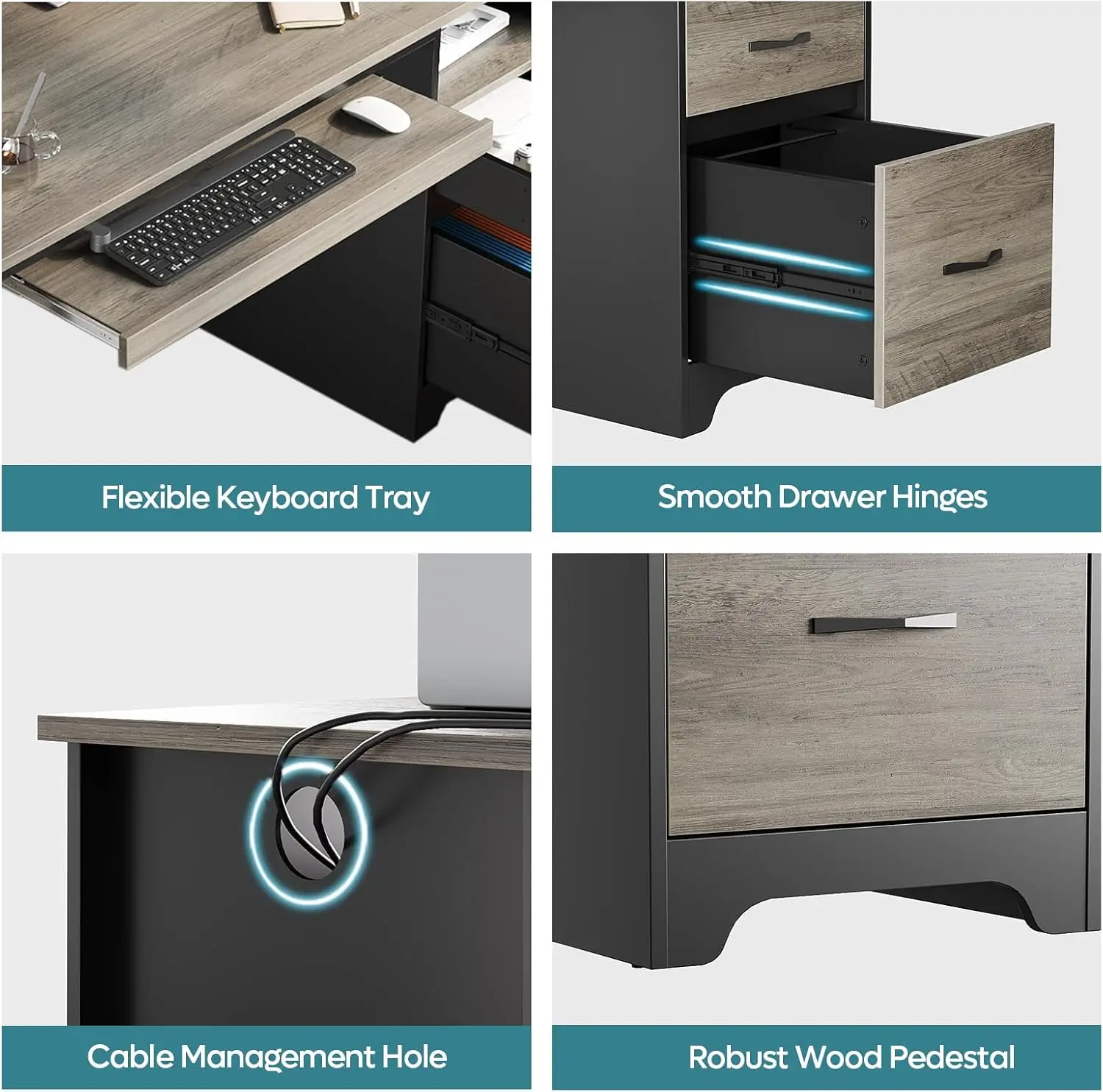 с выдвижными ящиками, офисный стол с местом для хранения, промышленный деревянный письменный стол с ящиком для файлов, подставкой для клавиатуры и 2 крючками для домашнего офиса и