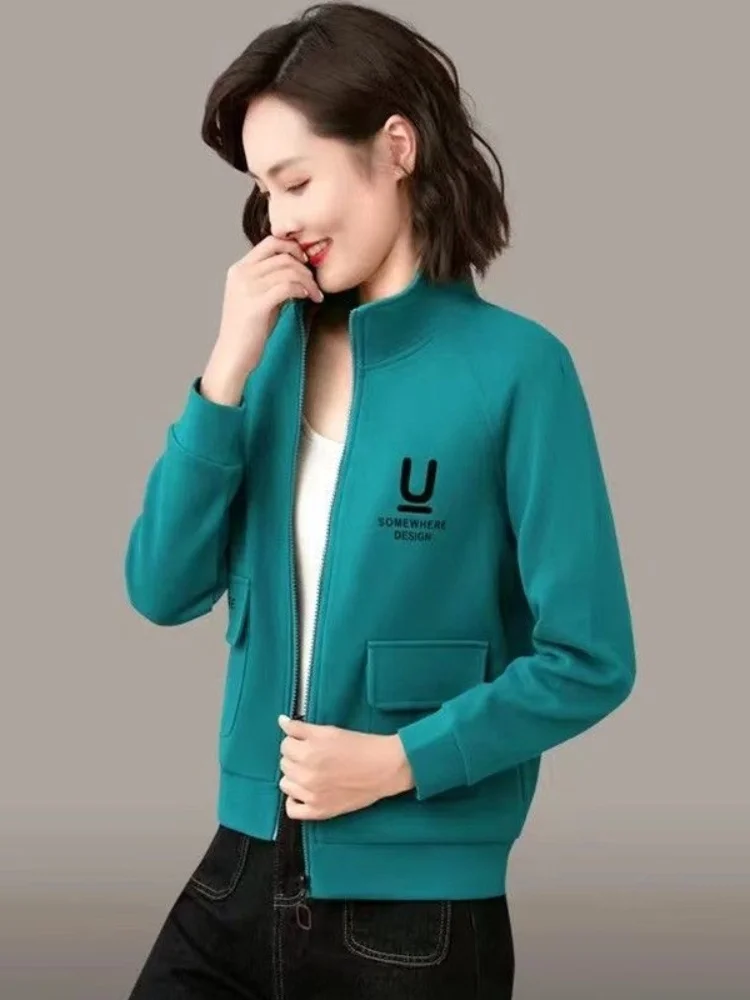 Fashionable Short Baseball Jacket for Women Casual Style Early Autumn Wear Commute Windproof Zipper Closure  Color
