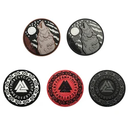 Viking Wolf Valhalla Norse Rune Round Patch Northern Europe Compass 3D PVC Rubber Glow In Dark Patches Badge Appliques Hook Back