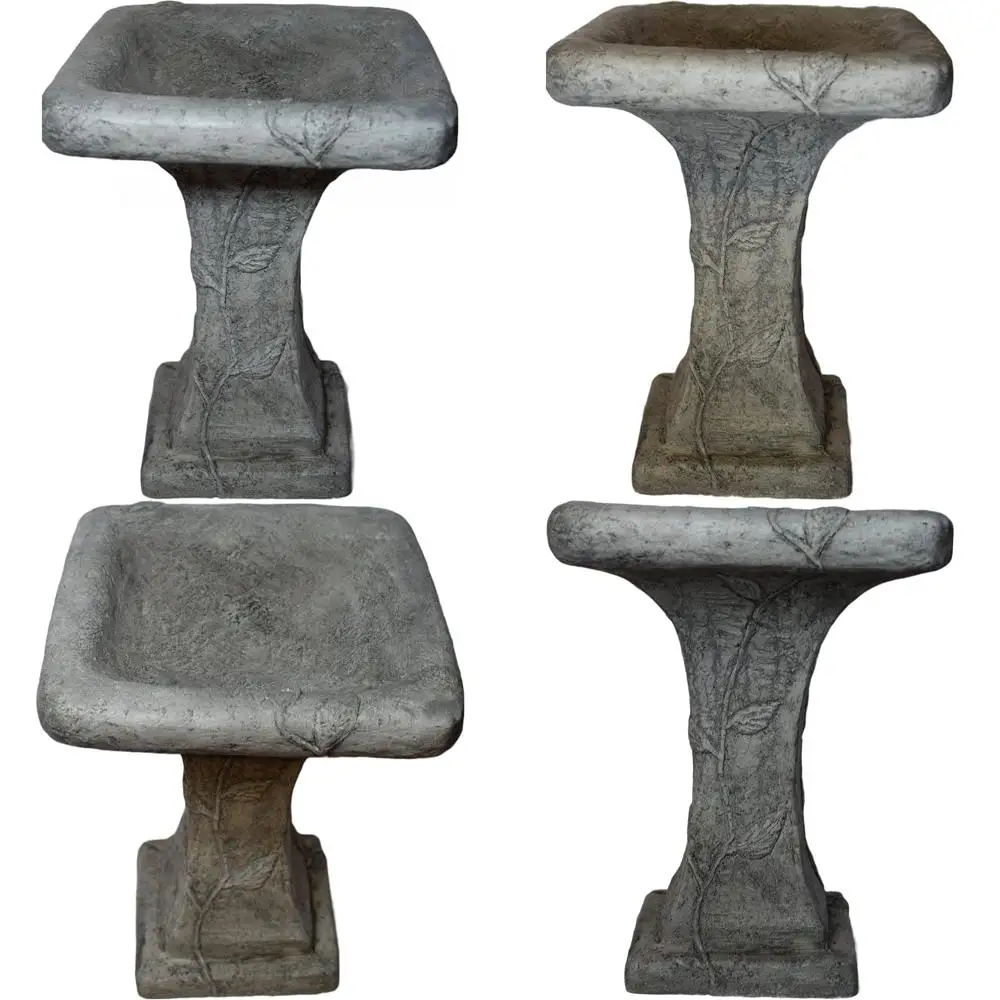 

Vintage-Style 17-inch Tall Square Ivy-Patterned Stone Birdbath