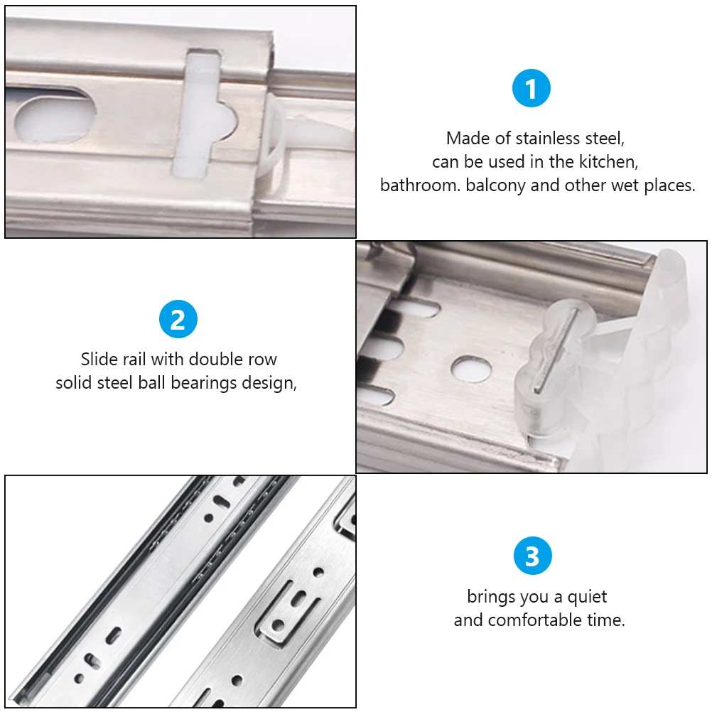 

2Pcs Stainless Steel Sliding Rails Kitchen Bathroom Balcony Furniture Damping Buffer Self close Drawer Cabinet Smooth Steel Ball