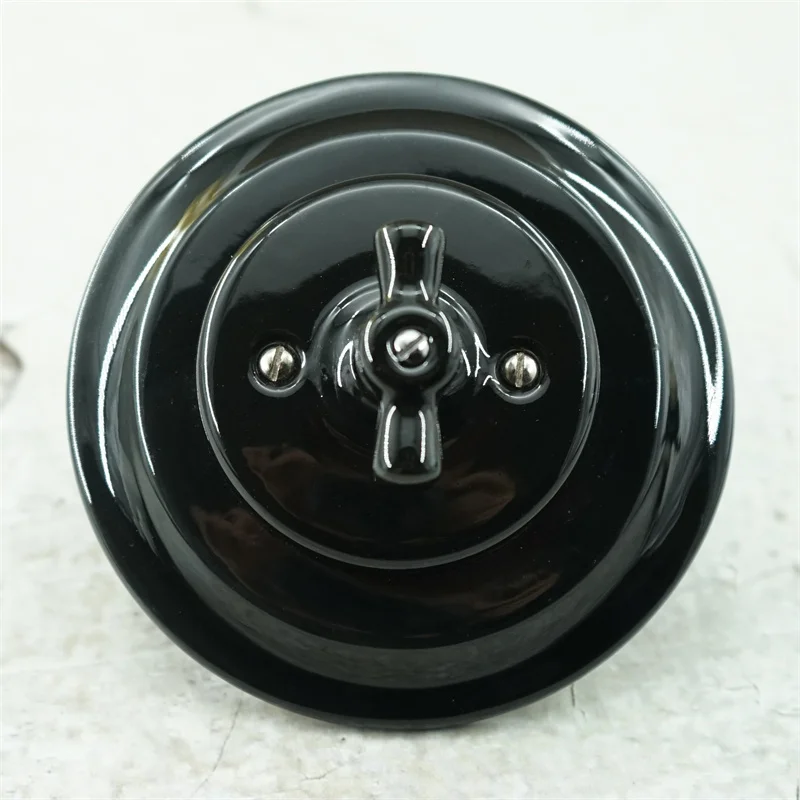 Imagem -04 - Interruptor de Luz de Parede de Porcelana Cerâmica Vintage Retro Interruptor Flush-montado Branco e Preto