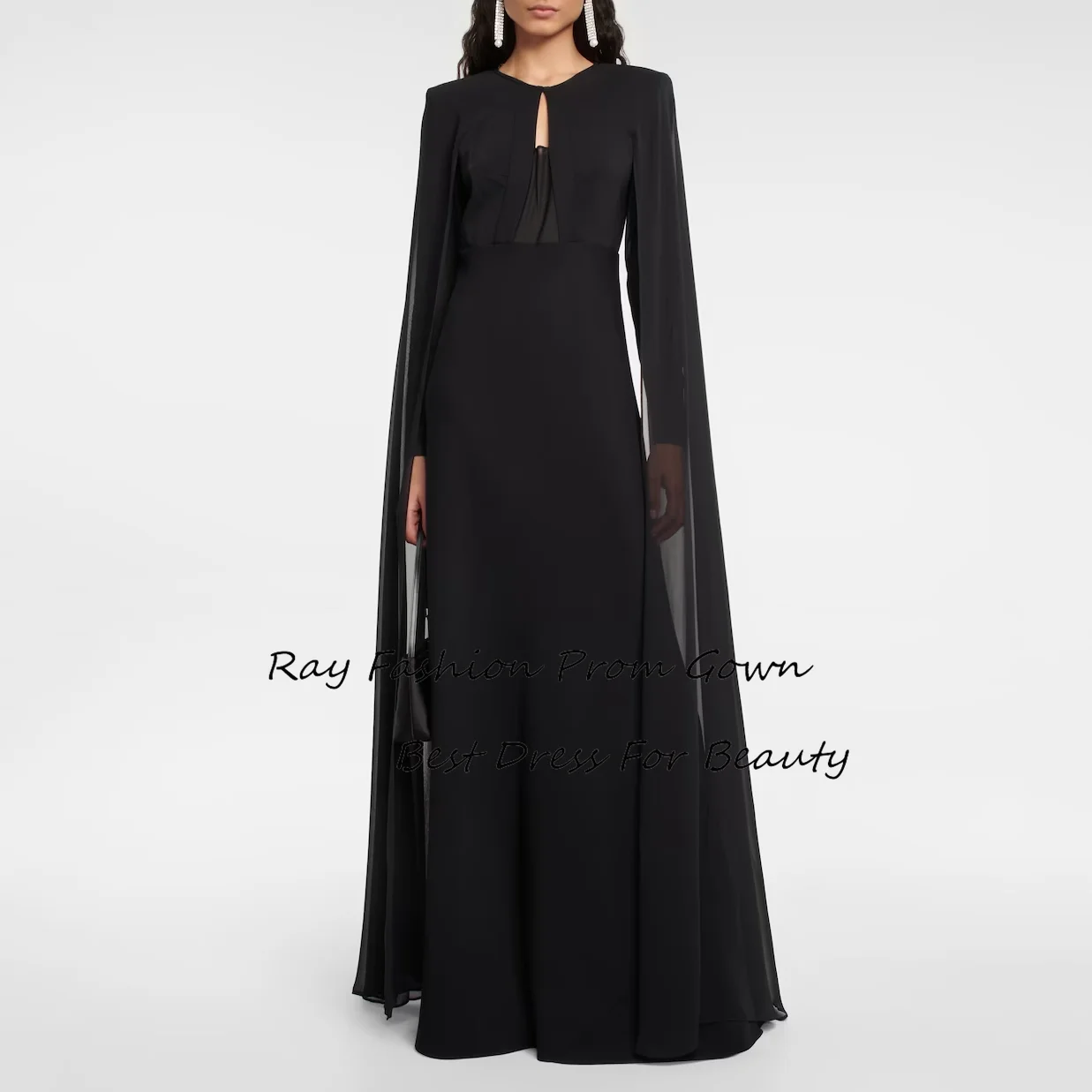 

Ray Fashion A Line Evening Dress Chiffon O Neck Long Sleeves Floor Length For Women Formal Occasion Gowns Платье для бала