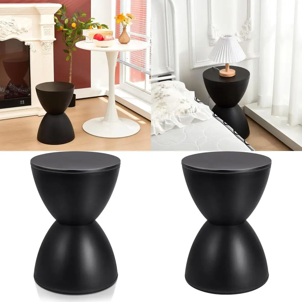 

Black Plastic Drum-Shaped Side Table, 16.73 High x 11.81 Wide, Modern Outdoor/Indoor Use, Non-Removable Cover