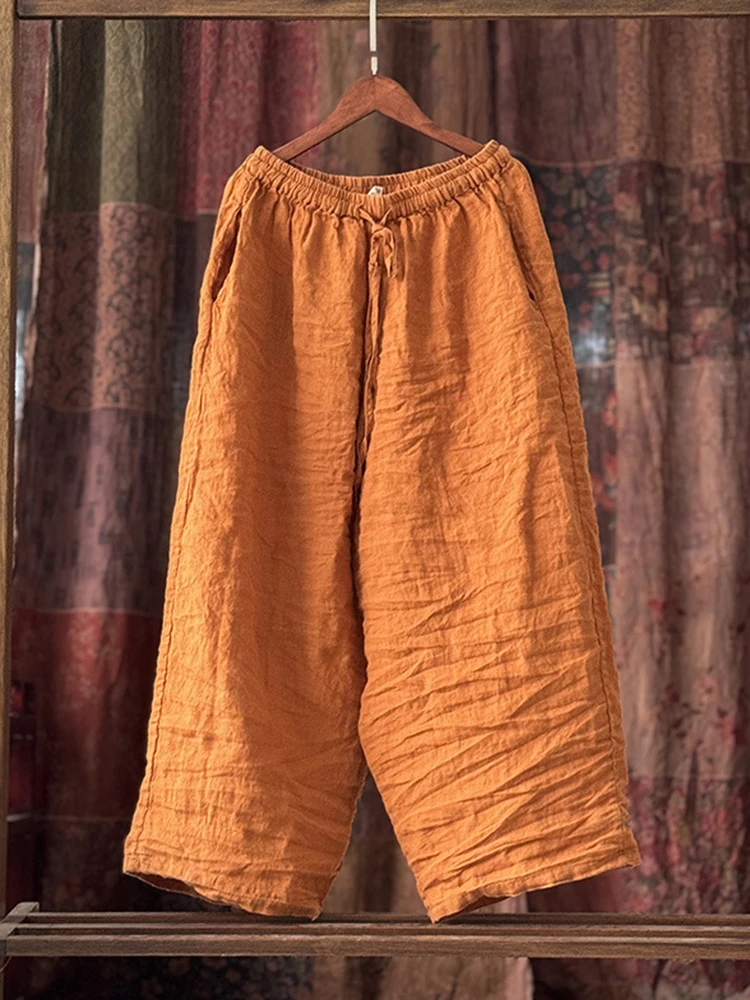 High Quality Cotton Linen Casual Pants Women New 2025 Spring Vintage Style Solid Color Female Ankle-length Harem Pants M494
