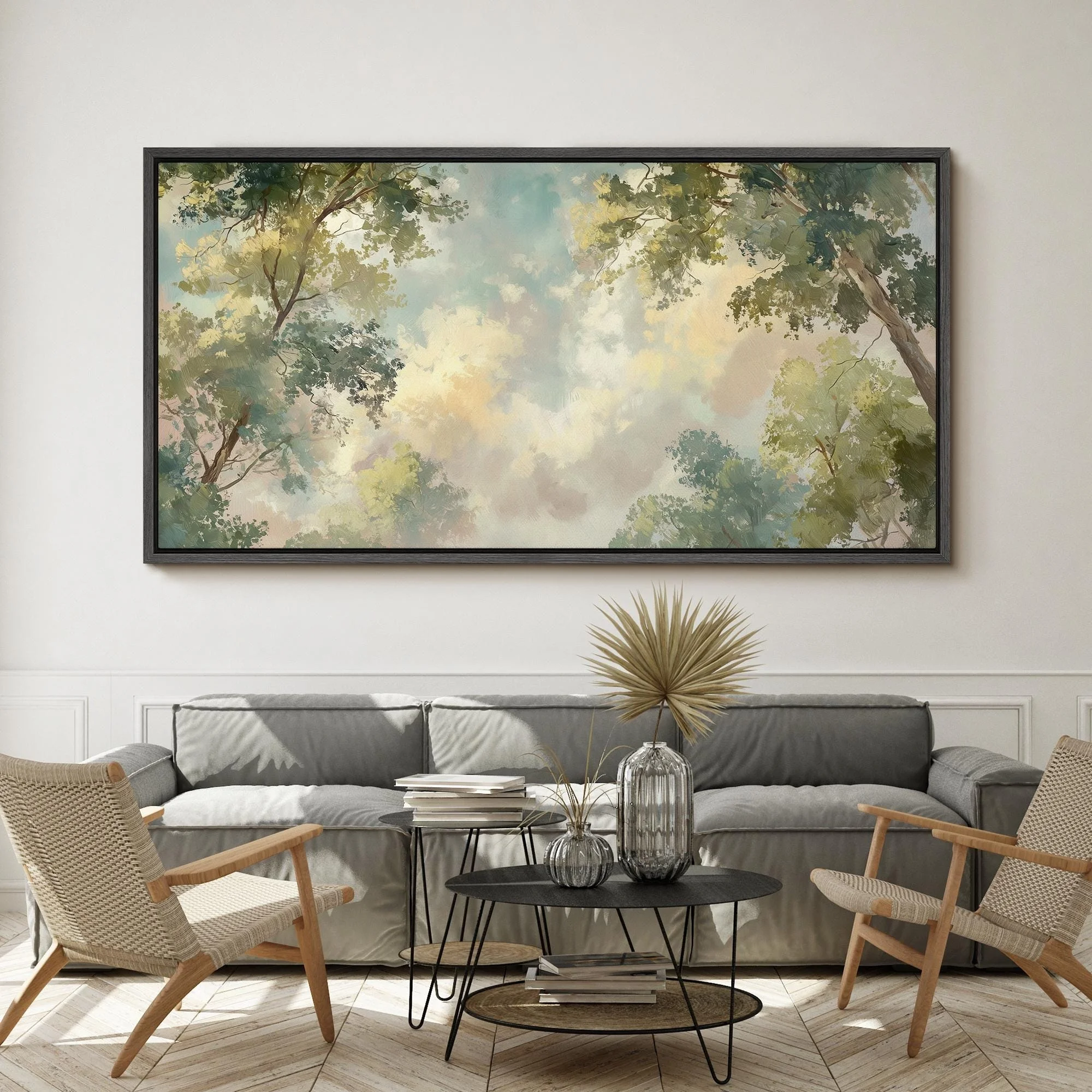 2D Flat Looking Up Forest Canvas Prints Poster Large Horizontal Modern Nature Botanical Aesthetics Art Print Wall Art Home Decor