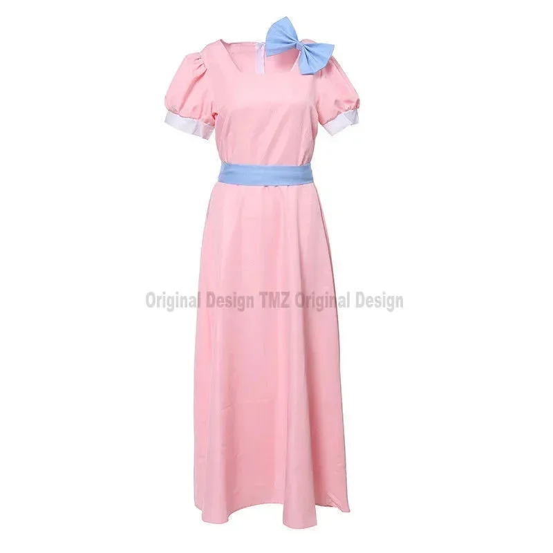Peter Pan Wendy Cosplay Costume Women Blue Long Dress Half Sleeve Party Princess Dress Adult Halloween Dress with Belt Bowkno72b
