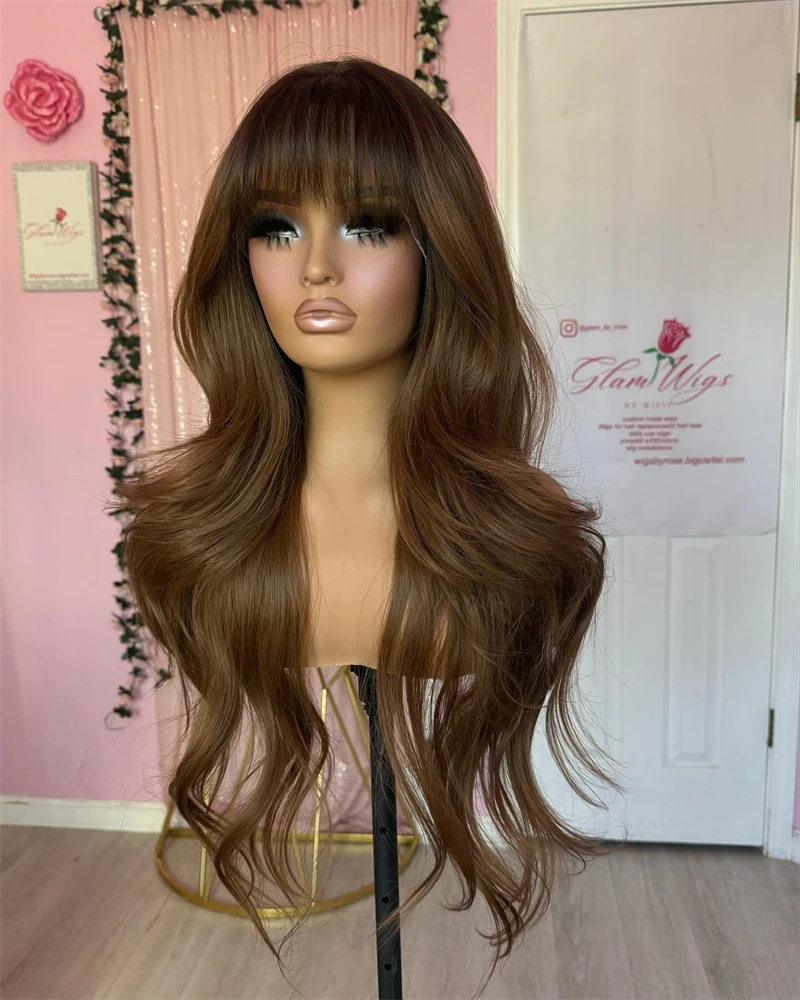 Synthetic Women's Wig Natural hair Auburn Brown Lace Frontal Wigs with Bangs Lightweight Realistic wigs woman Cosplay Lace Wig