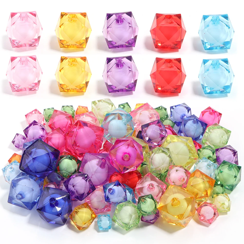 20-200pcs 8-20mm Polygonal Acrylic Transparent Colored Cut Beads Loose Spacer Beads For Jewelry Making DIY Bracelet Necklace