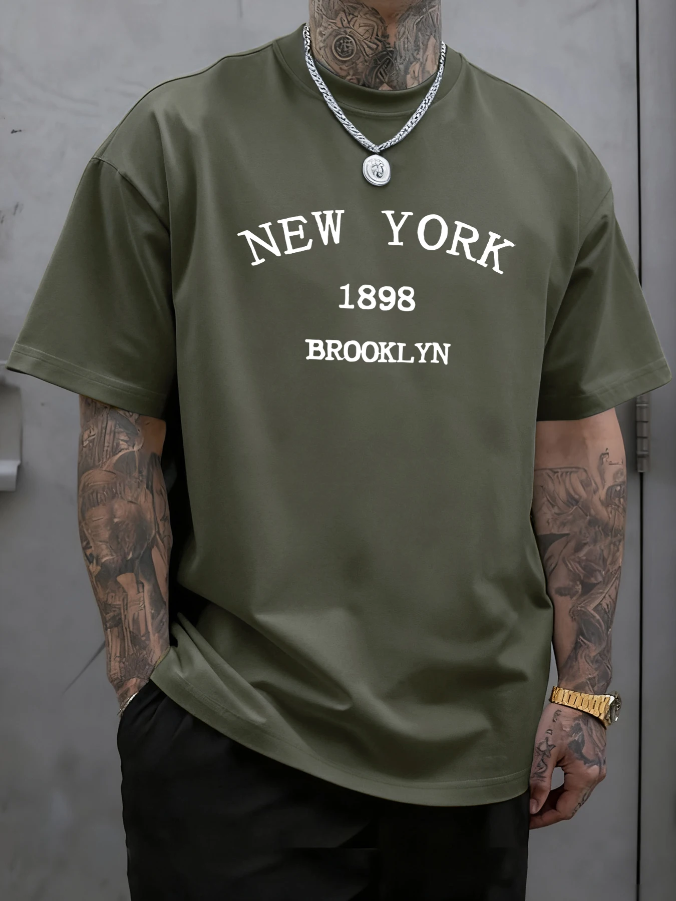New York Brooklyn 1898 Print T-Shirt Herren All-Match-Baumwoll-T-Shirt Übergröße Sommermode Kleidung Weiche Rundhalsausschnitt Streetwear