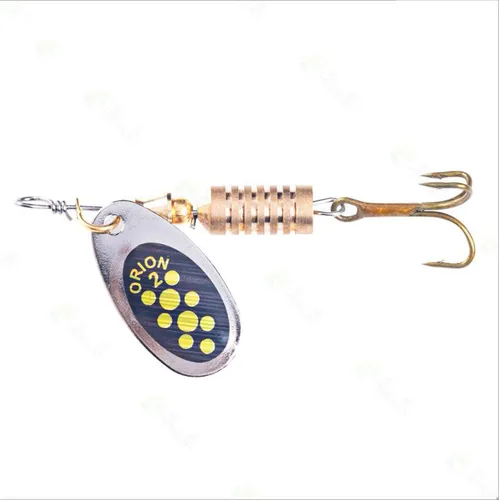 Imagen 2 del producto 1 Uds. Cebo giratorio chapado en Metal 6,7 cm/7g cuchara dura señuelos de lubina señuelo de pesca de Metal con anzuelos triples de plumas para pesca de Lucio