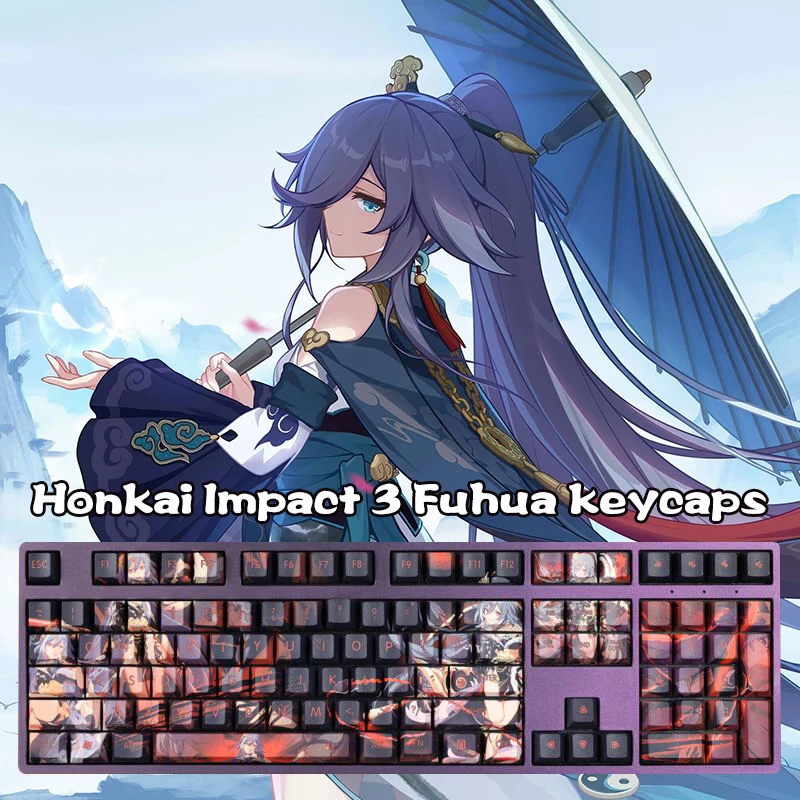 

108 Keys Honkai Impact 3 Fuhua Keycaps Profile Pbt Material for Cherry Mechanical Keyboard Cool Fan Key Cap Otaku Gifts