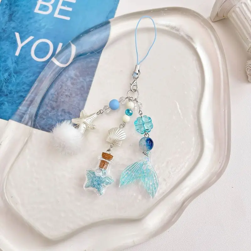 Minimalist Ocean Drifting Bottle Shaped Plush Keychain Blue Five Pointed Star Backpack Pendant Couple Phone Chain Car Decoration