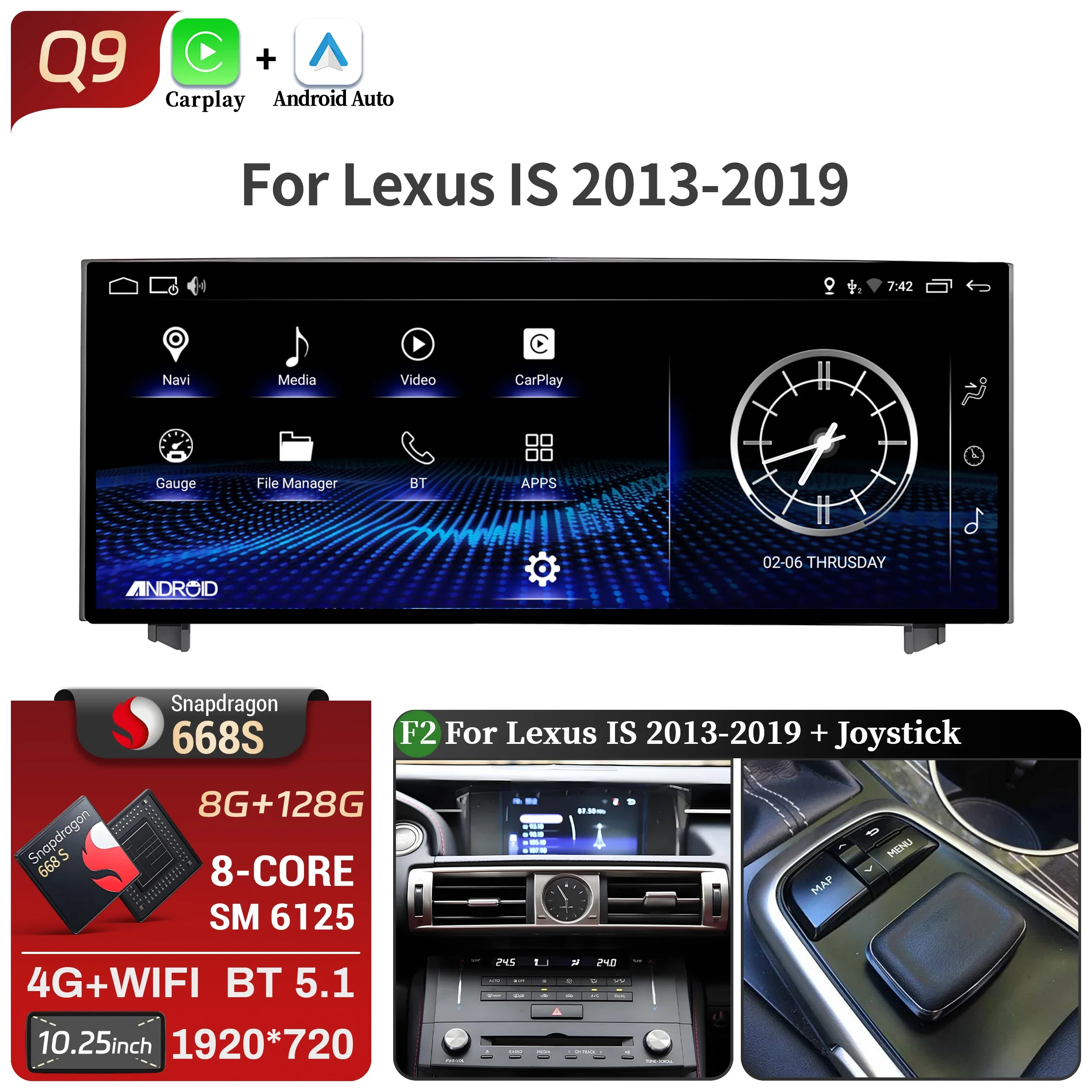 10.25"Android 14 For Lexus IS RC 200 250 300 350 200t 300h 2013-2019 Car Radio Multimedia CarPlay Snapdragon 668S Touch Screen image 3