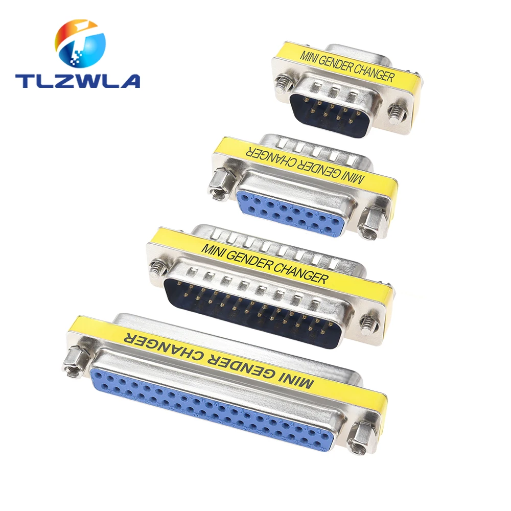 DB9/DB15/DB25/DB37 Mini zmieniacz płci Adapter RS232 Com D-Sub do męskiego żeńskiego złącza wtykowego VGA 9 15 25 37Pin — zdjęcie 3