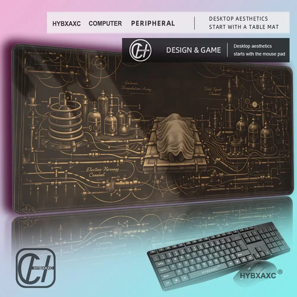 HYBXAXC Frankenstein Lab Desk Mat Gothic Mousepad Mad Science Setup Steampunk Horror Aesthetic Decor Halloween Valentines Day