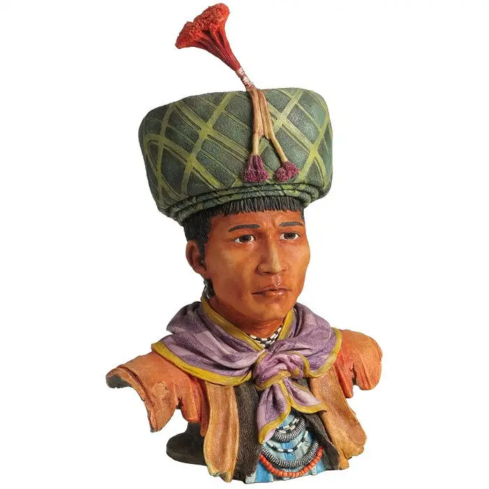 Native American Indian Bust Resin Statue Woven Hat Figurine Vintage Tabletop Decorative Ornament Gift for Ethnic Art Enthusiast