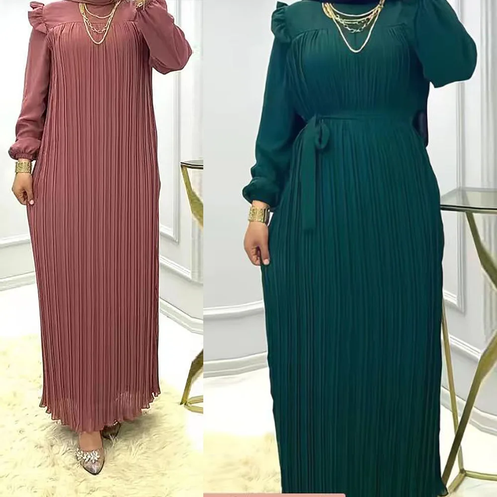 Chiffon Pleated Ruffle Dress Women Summer Spring Elegant Dresses Matching Set Jumpsuit Playsuit
