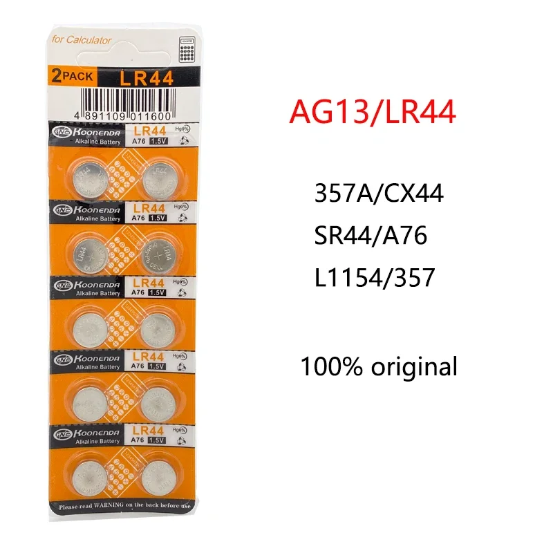 10pcs AG13 LR44 Coin Battery Cell 357 357A A76 L1154 GPA76  Alkaline Button Batteries for Watch Electronic Rem