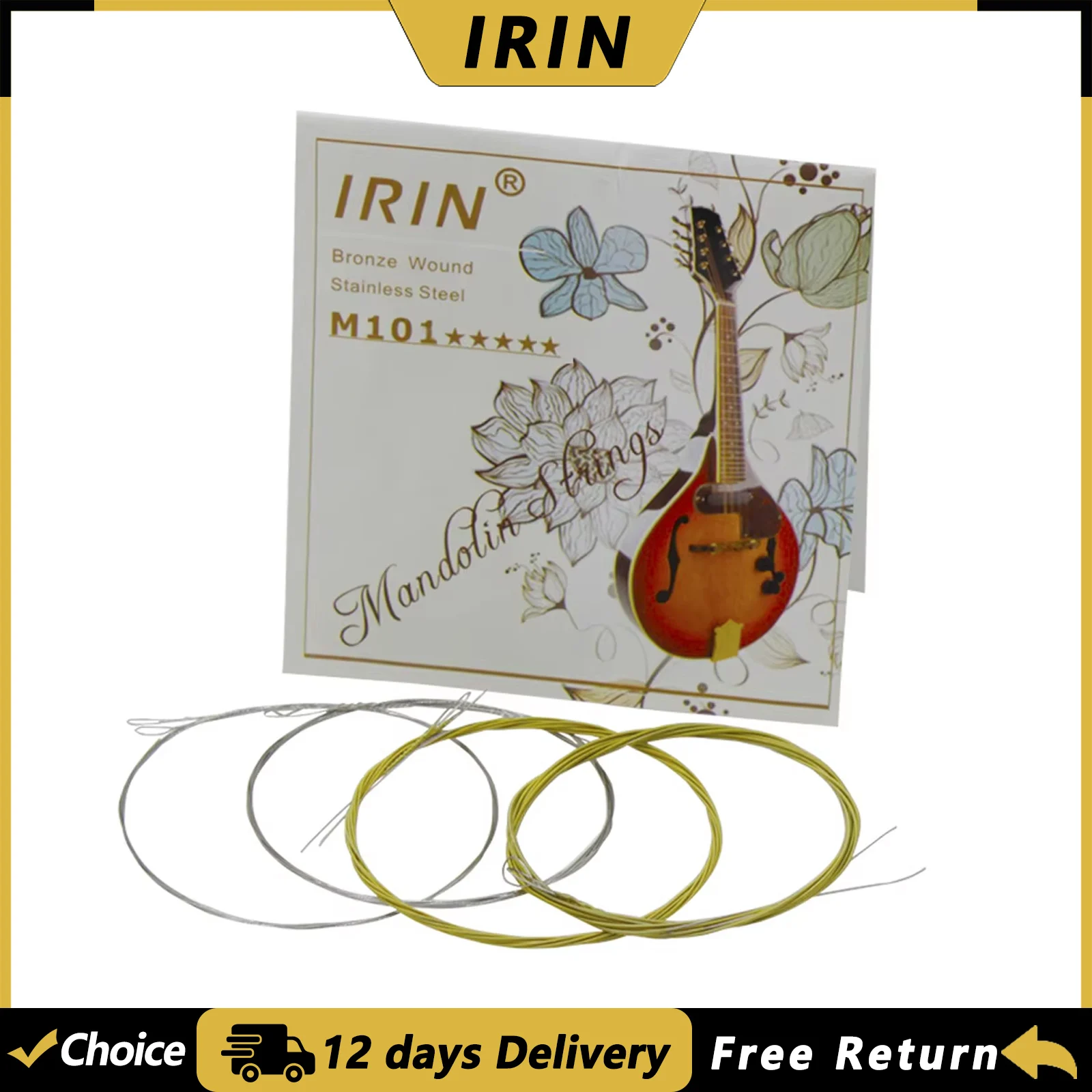IRIN 8-saitige Mandolinengitarrensaiten, plattierter Stahl, versilberte Kupferlegierung, umsponnene Saiteninstrumententeile und Zubehör