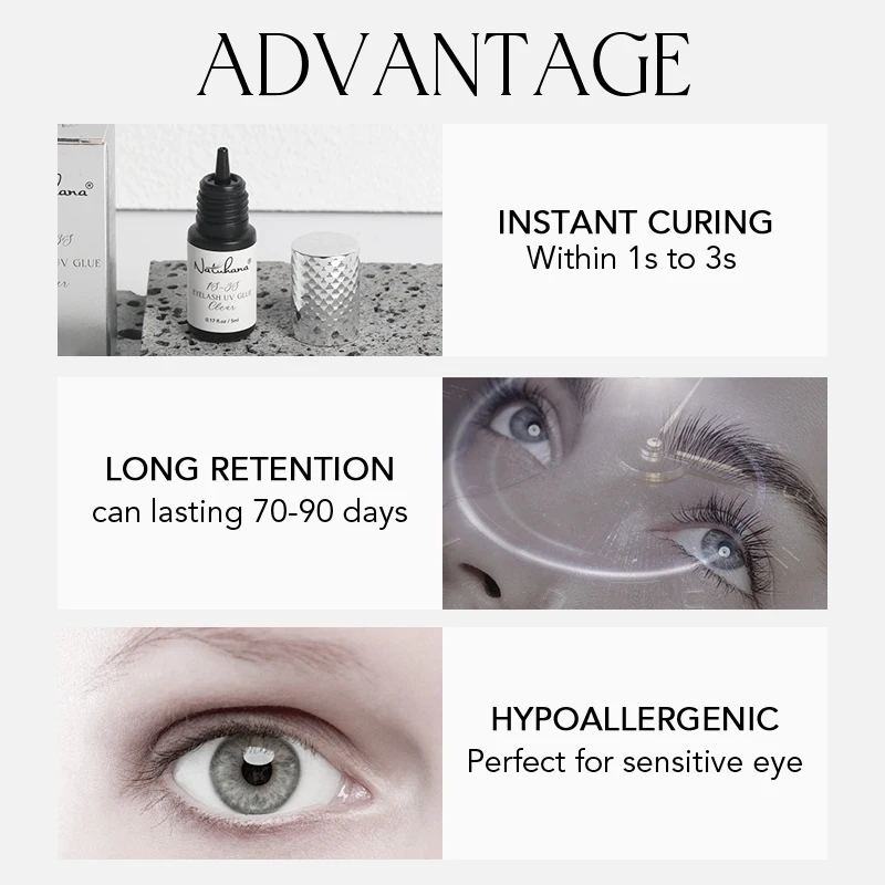 NATUHANA UV GLUE Adhesive For Eyelash Extensions Adhesive 1-3 S Fast Drying Strong False Eye Lash  Glue