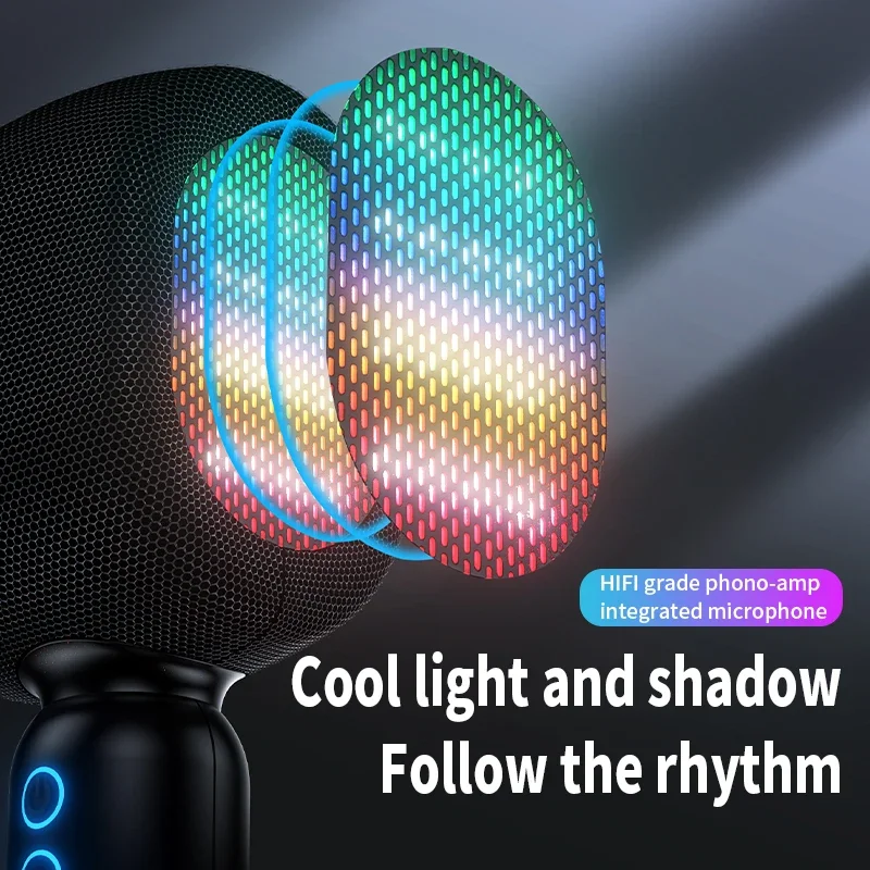 Bezprzewodowy mikrofon do karaoke z oświetleniem LED Magic Tone na imprezę domową Przenośny mikrofon Głośnik Bluetooth Ręczny głośnik TWS