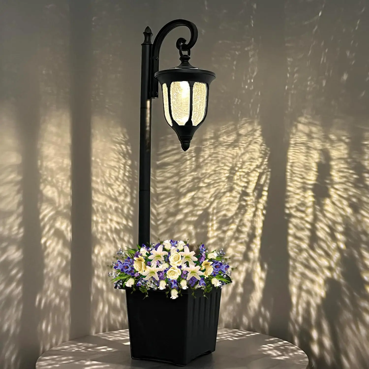 

Solar Lamp Post Light with Planter, Crackle Glass, Matte Black, Waterproof 2-in-1 Outdoor Post Light for Porch Garden Patio