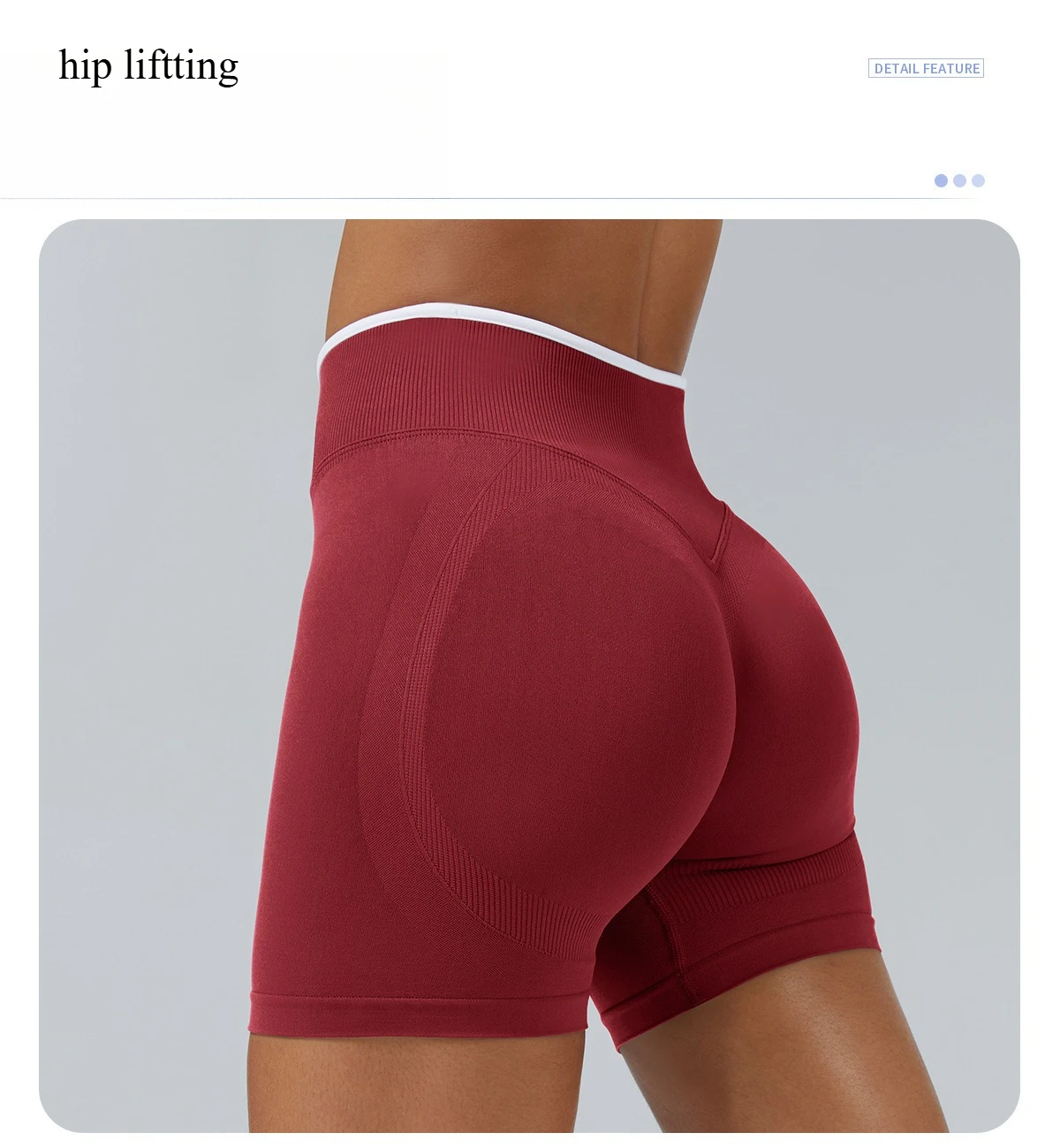 Nahtlose Gym-Sportshorts für Damen mit Farbblockierung, hochelastisch, eng, hohe Taille, Hüftheben, Yogahose, Laufsport-Shorts – Detail 3