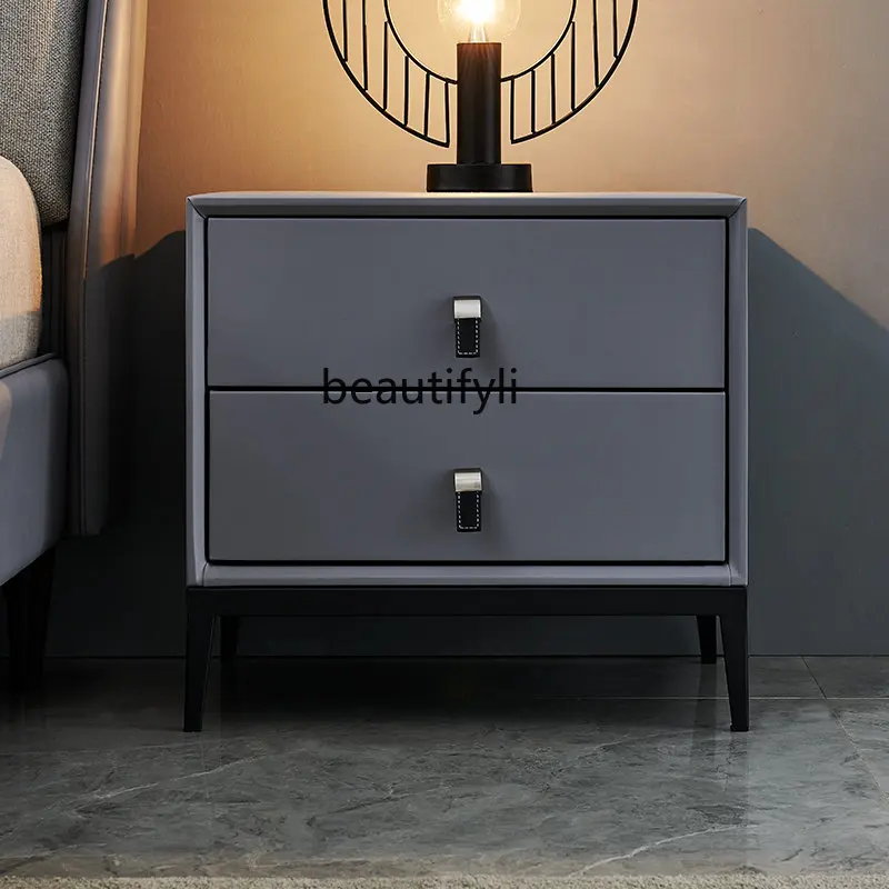 

Bedside Table Solid Wood Light Luxury Nordic Household Bedroom Small Storage Cabinet Leather Locker