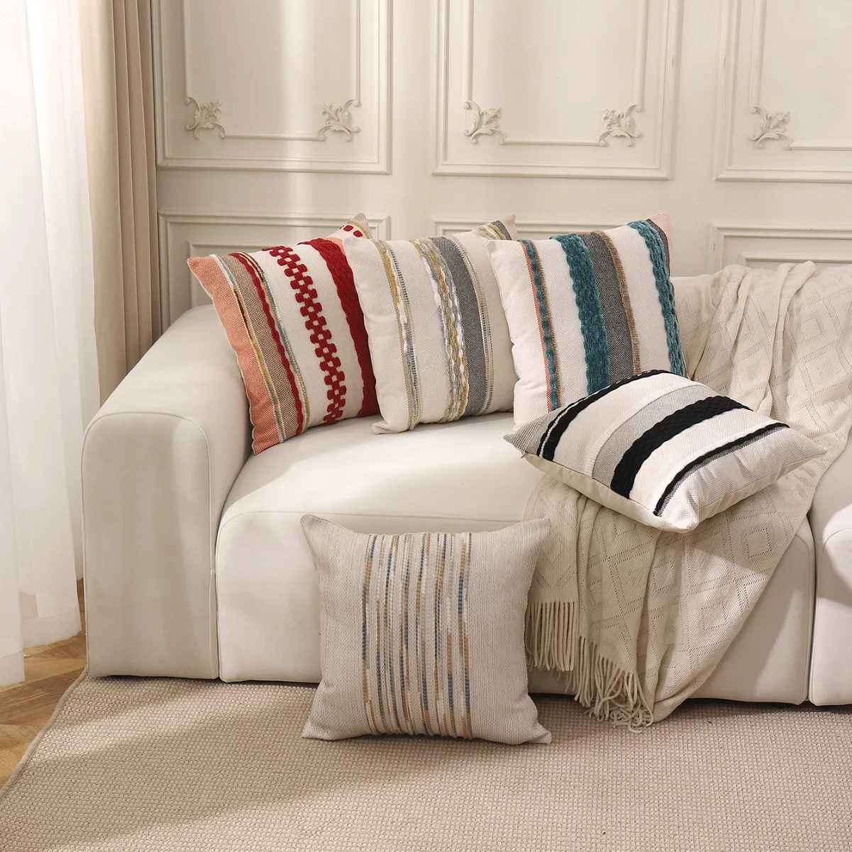45x45cm New Chenille Striped Jacquard Cushion Covers Decorative Pillow Covers for Sofa Living Room Office Model Room Home Decor