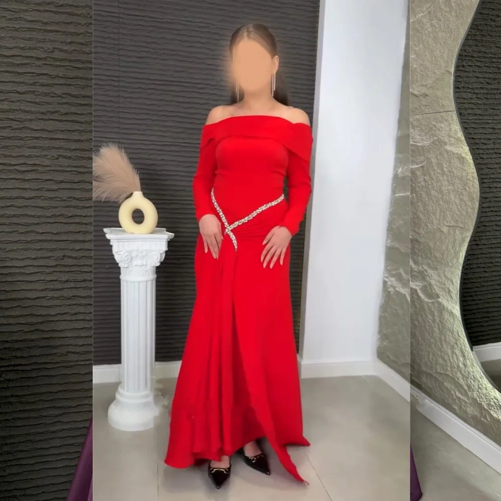 

Customized Unisex Jersey Sequined Pleat Trumpet Off-the-shoulder Long Dresses Bespoke Occasion Modern Style