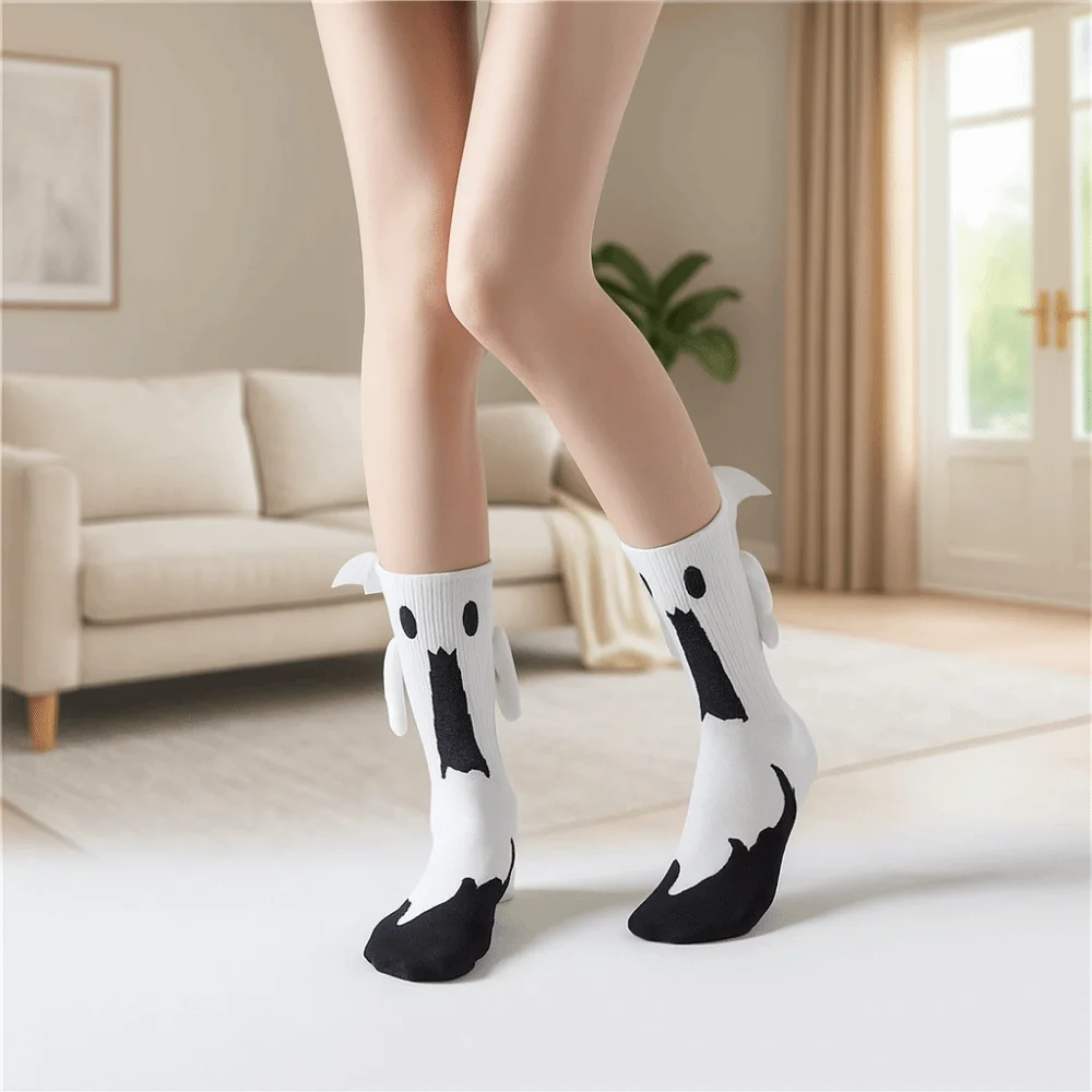 

Cute Novelty Halloween Socks Hand-holding Design Bat Pattern Magnetic Socks Mid-calf Length Magnetic Couple Socks Cosplay