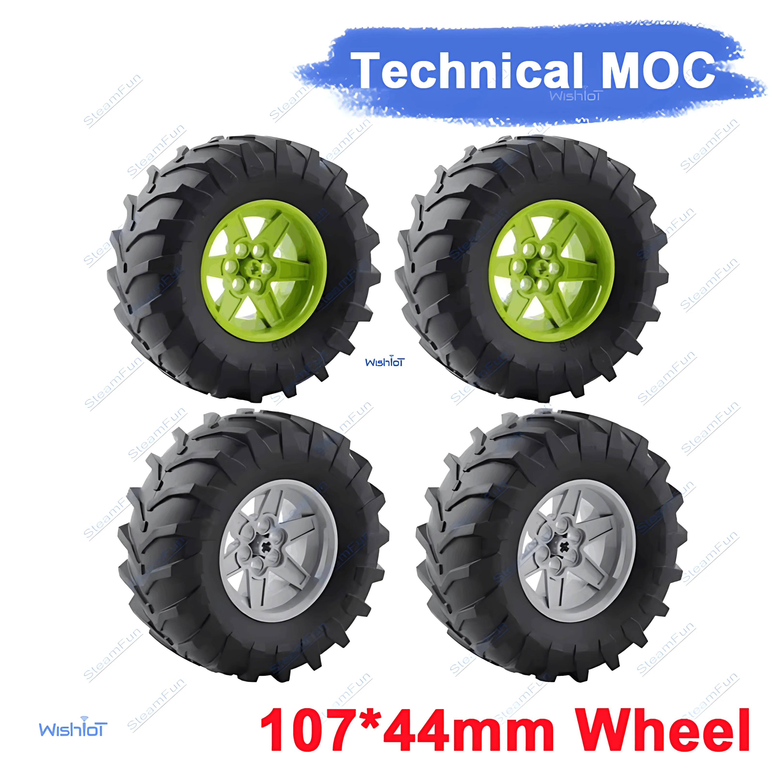 MOC Technology Wheel 56 D.x34mm Racing Medium 6 Pin Holes with Tire 107x44R Tractor 15038 23798 Building Block Bricks Toys