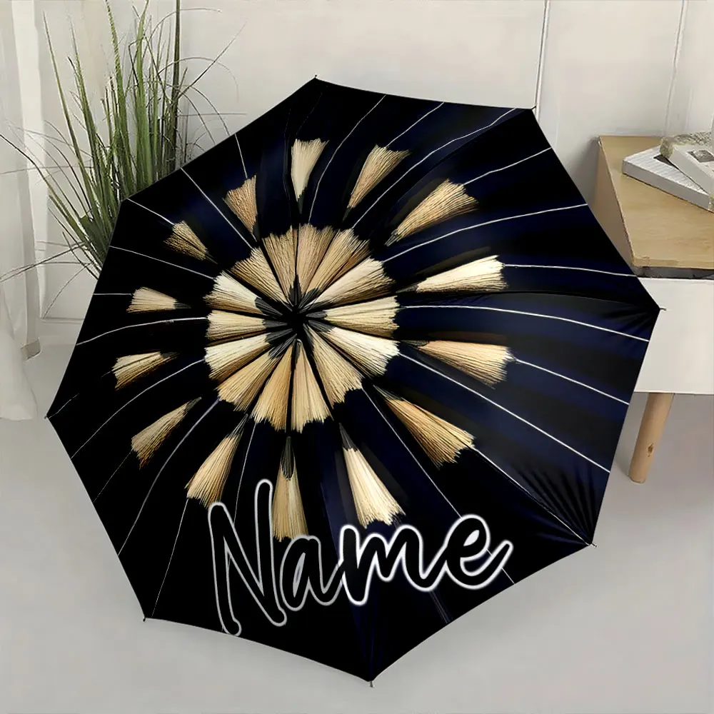 Custom Name Elegant Umbrella with Artistic Radiant Design Print 8 Iron Ribs Folding Umbrella, Auto-Open Fashion Sunshade