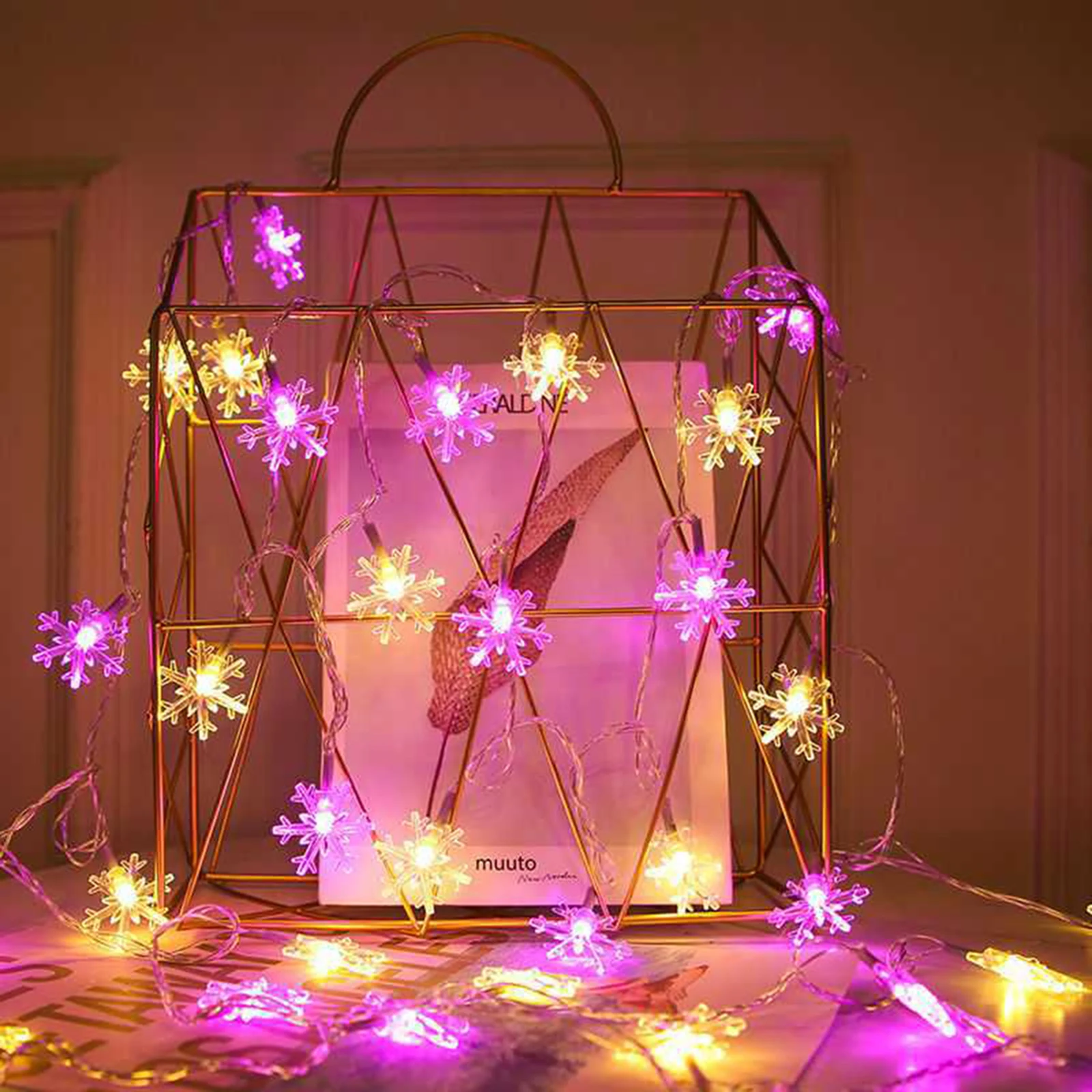 10/20/40LED Snowflake String Lights Battery Operated Indoor Outdoor Garden Party Garland Fairy Lights Xmas Christmas Tree Decor