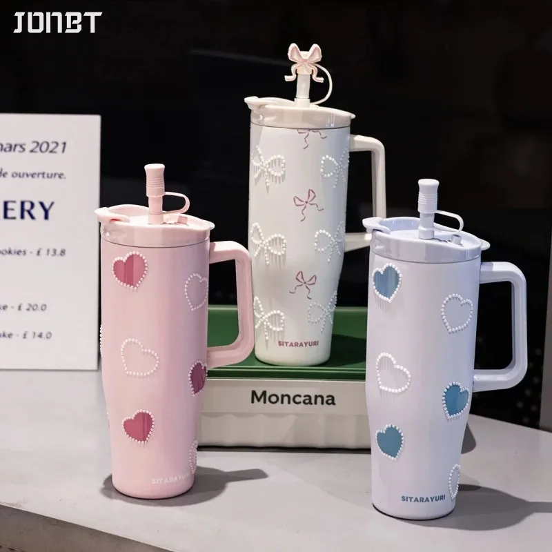 

40oz Thermal Water Bottle With Handle and Straw Drinkware Hot Cold Stainless Steel Thermos Portable Car Coffee Cups Thermal Mugs