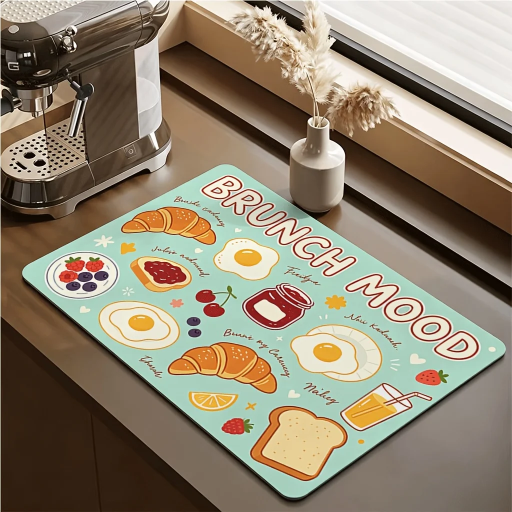 Dish Drying Mat Halloween Plaid Witch Hat Spiderweb Kitchen Countertop Absorbent Non Slip Tableware Protection Cushion