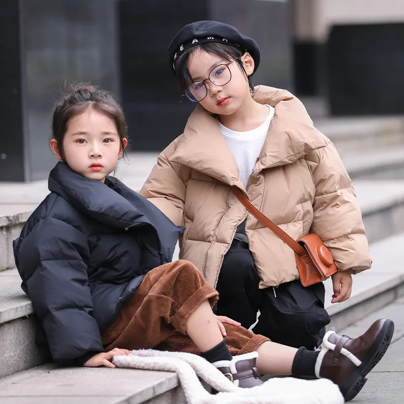 Girls Down Coat Jacket Cotton Windbreak 2023 Lapel Warm Plus Thicken Velvet Winter Children's Clothing -10 Degrees Below Zero