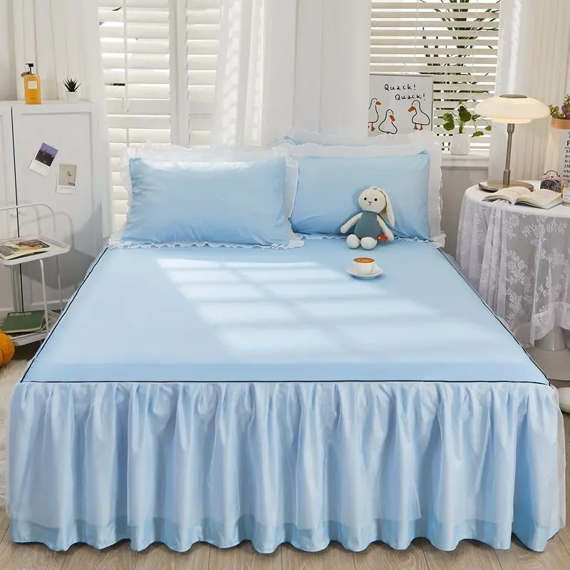 1pcs Princess Bed Skirt Ruffled Lace Bed Skirt Non-slip Mattress Cover Solid Color Bedsheet Protector Bedspread No Pillowcase