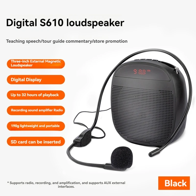 Portable Voice Amplifier Wired Voice Amplifiers Speaker FM Radio Headworn Microphone Loudspeaker For Teachers