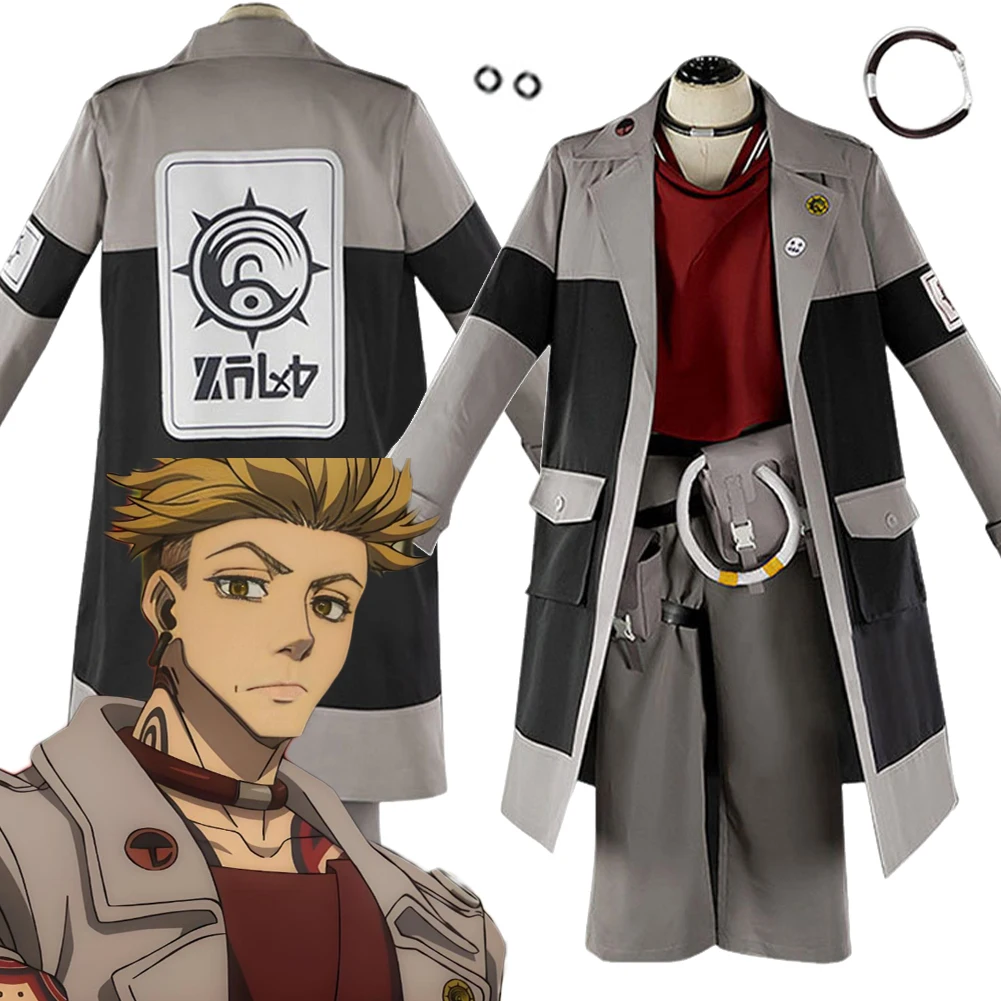 

Anime Gachi A Kuta Enjin Cosplay Costume Grey Coat Red Top Clothes Set Accessories Halloween Uniform Outfits Carnival Party Suit