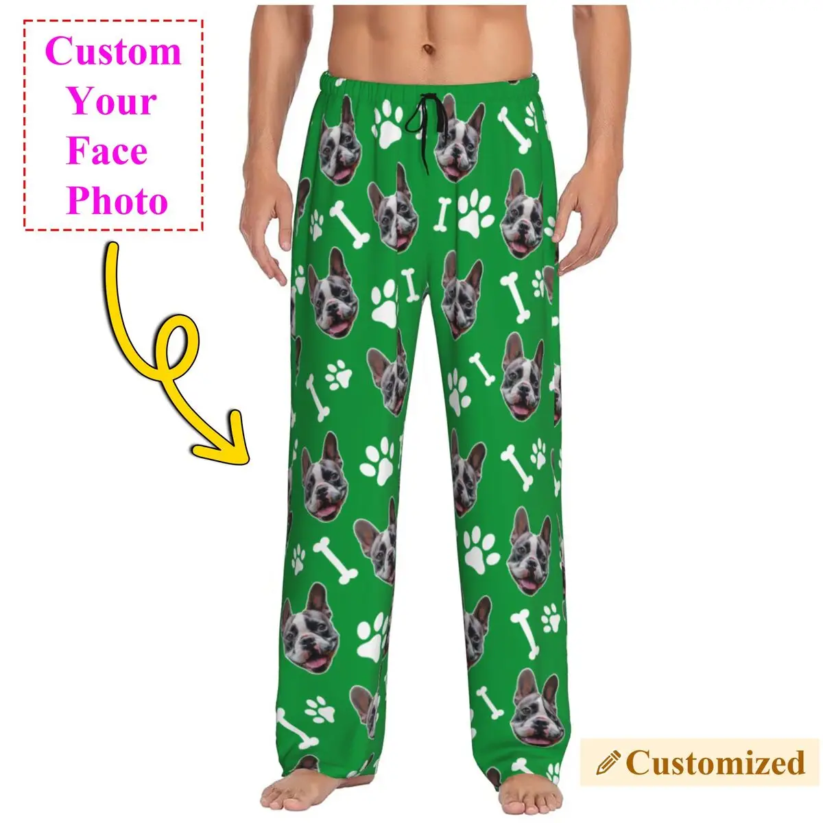 

Custom Dog Pajama Pants Sleepwear for Men Elastic Waistband Personalized Design Sleep Lounge Bottoms with Pockets