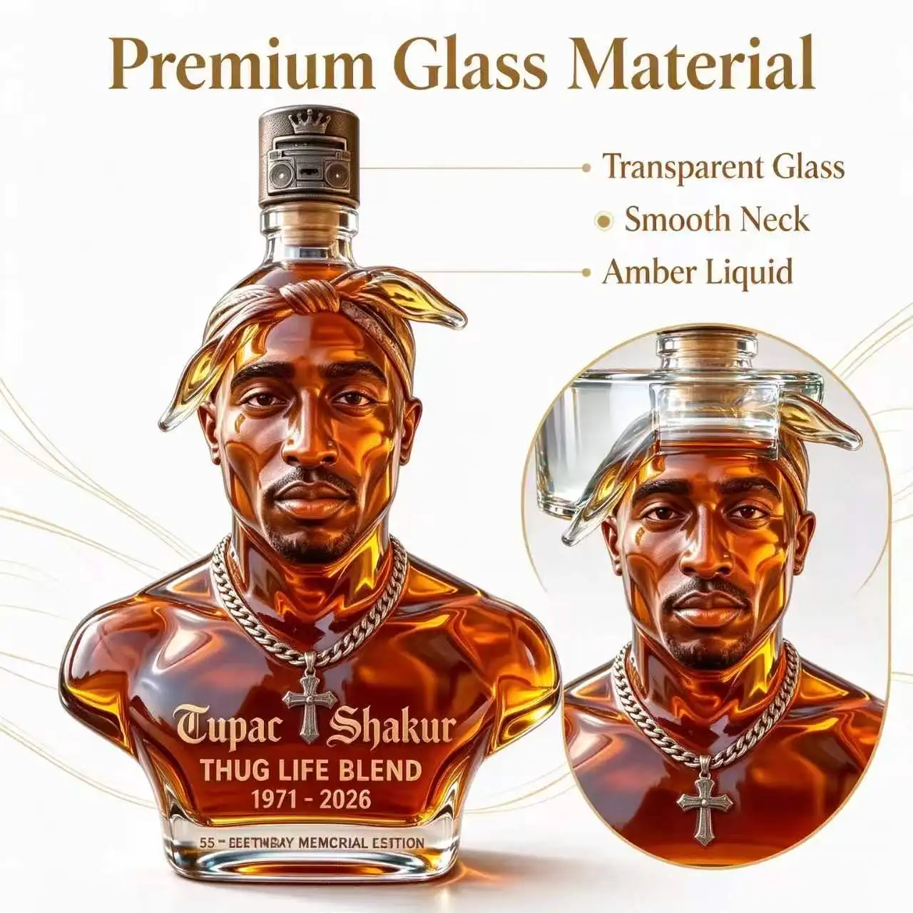 Male Bust Glass Liquor Decanter, Art Sculpture Whisky Bottle, Tabletop Bar Ornament, Creative Gift for Men