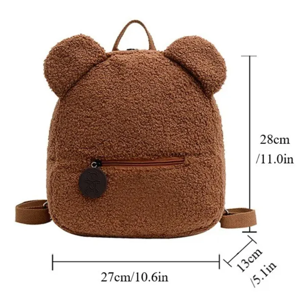 1Pcs Cute Bear Ear Fleece Small Backpack Kids Girls Casual Warm Lambswool Daypack Bag Schoolbag Rucksack for Travel Shopping