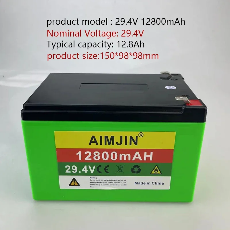 

29.4V 7S4P 12800mAh high-power 24V18650 lithium battery, suitable for electric bicycles with BMS and charging clip